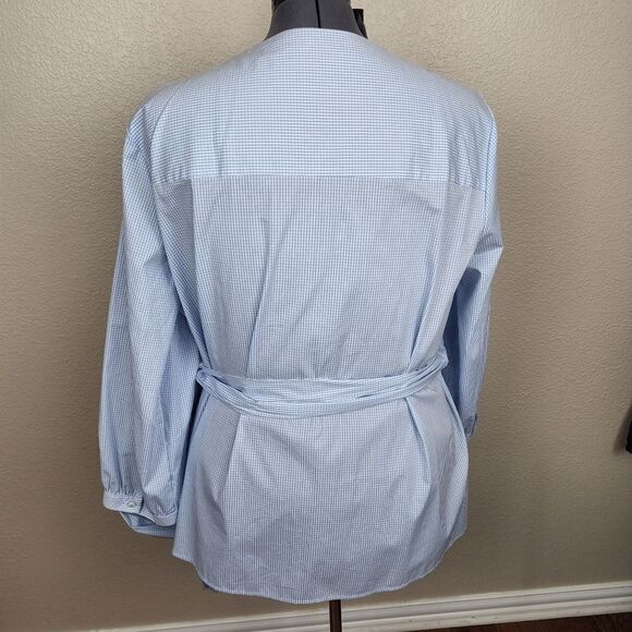LANE BRYANT Blue Gingham Long Sleeve Wrap Top Size 26 (2028) - Picture 3 of 7